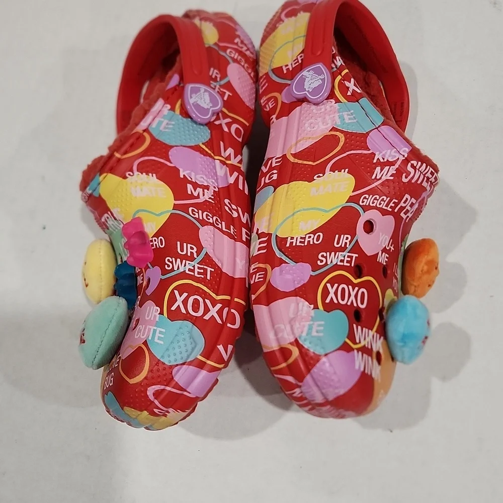 CROCS Red and Pink Slippers with Fun Patterns